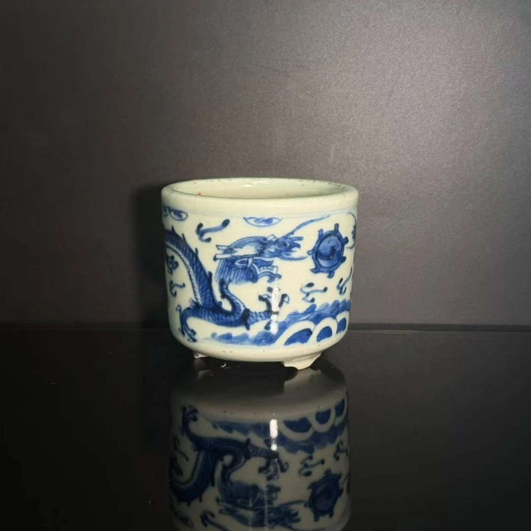 Lot8-Z青花双龙戏珠炉-清代年制款高8.5口10-BJ11190018001015