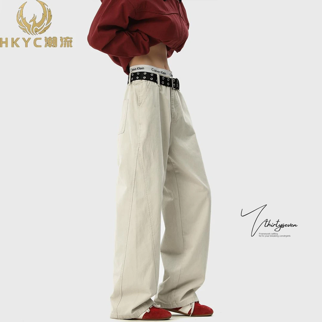 HKYC弯刀裤子男2025秋季穿搭宽松bf慵懒风潮流百搭直筒阔腿休闲裤