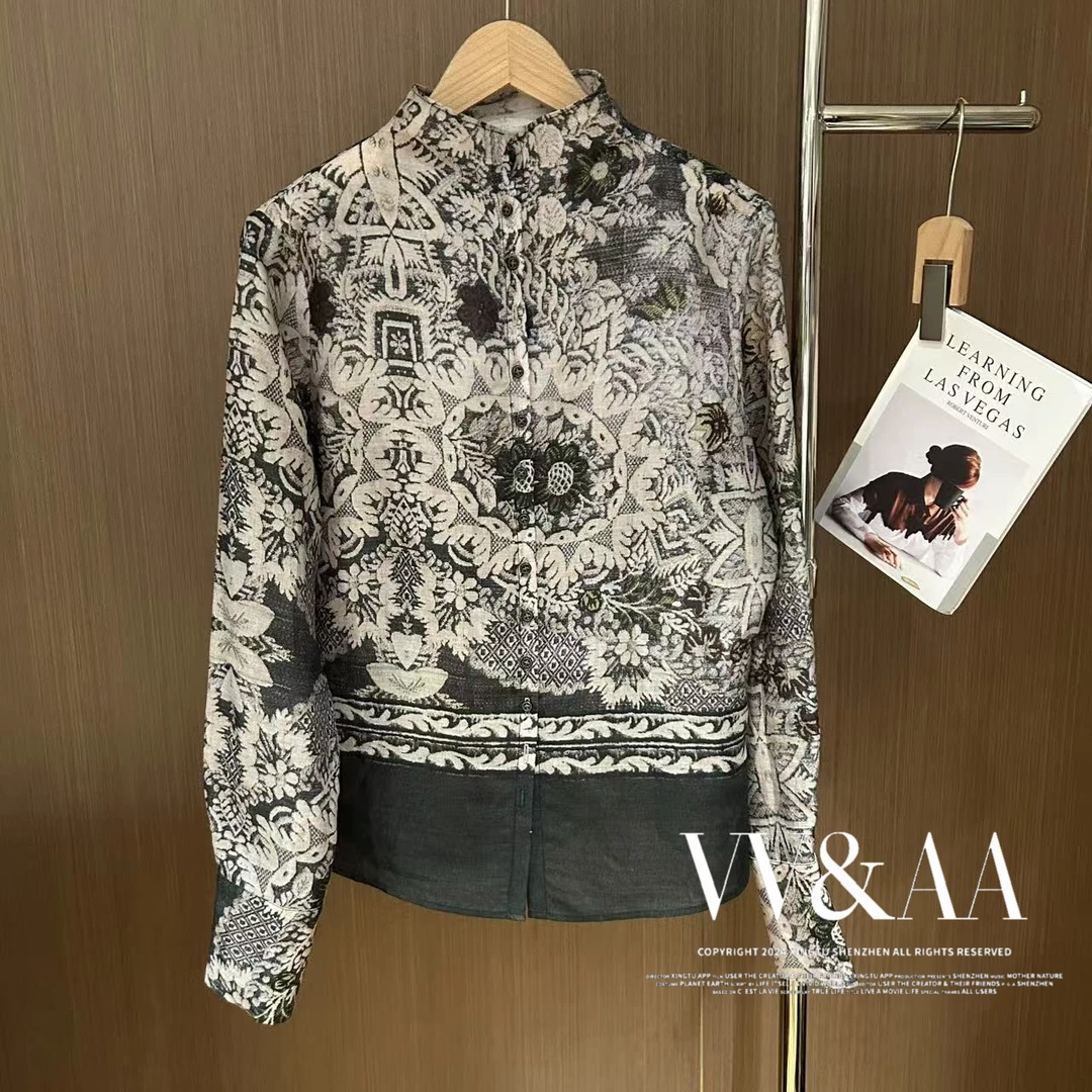 VV&AA新款国风长袖立体提花气质衬衫 VA8902