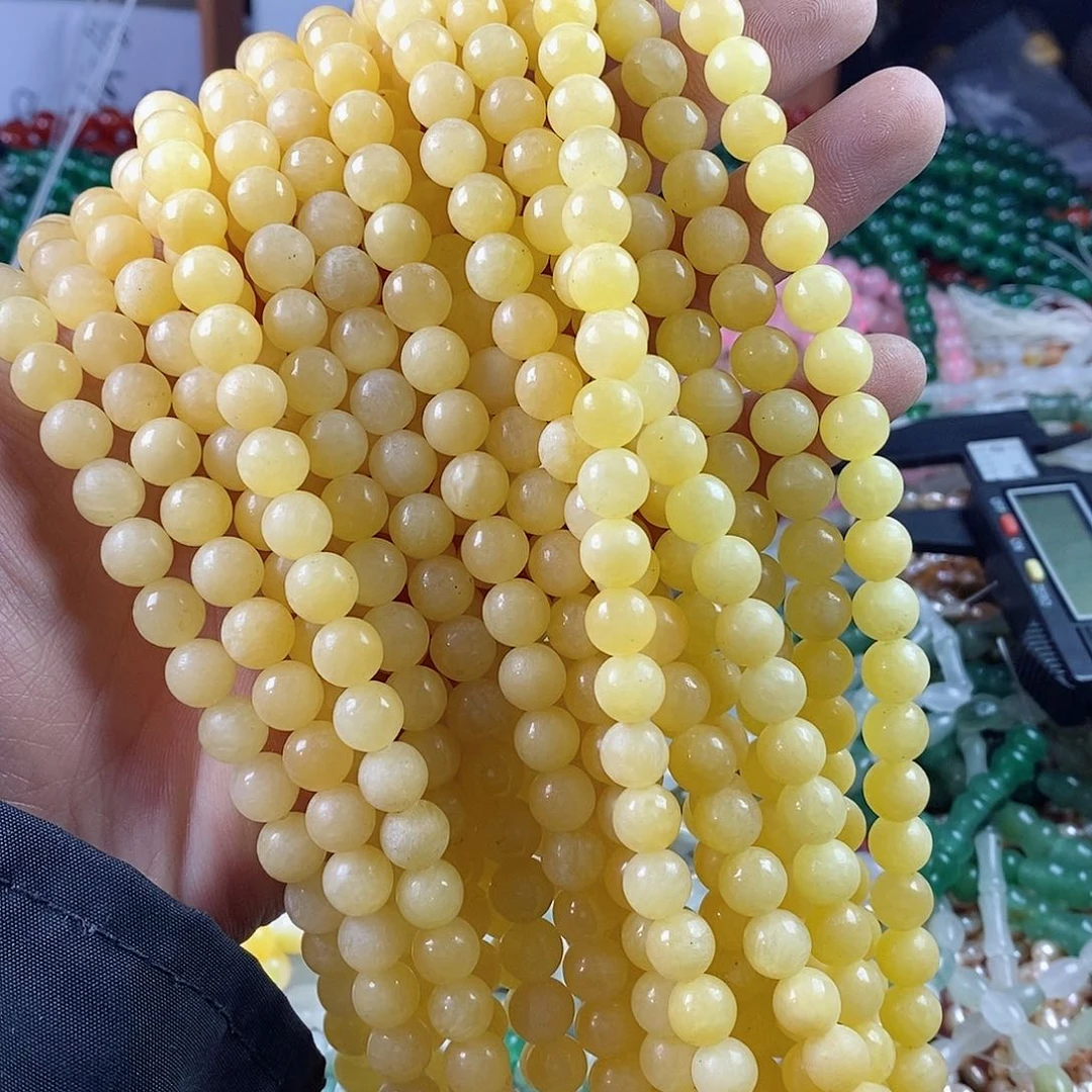 玛瑙/玉髓珠宝半成品合金一条天然8mm米黄玉圆珠A级