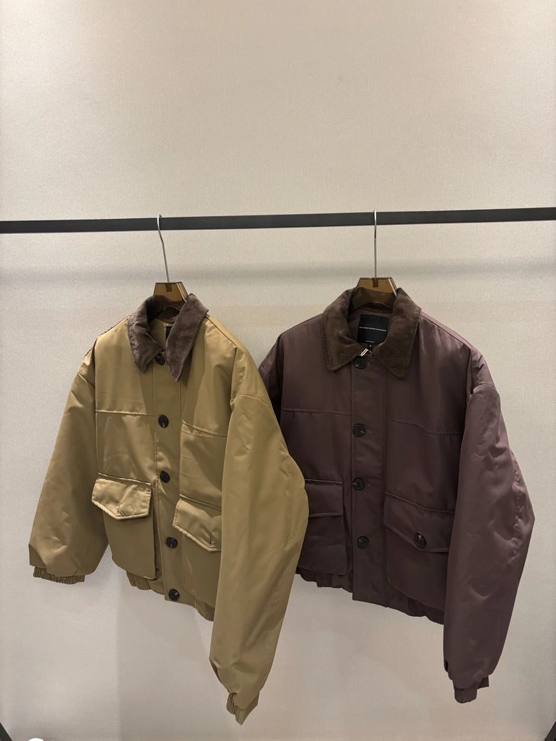 冬季设计师新款巴恩风线条解构加厚简约廓型翻领棉服外套男