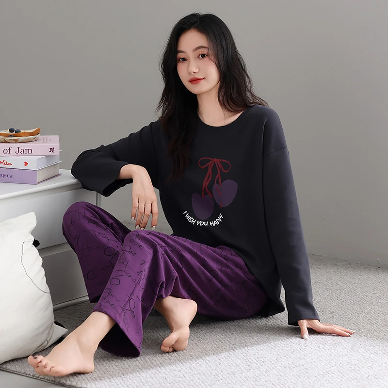 【纯棉】2025新款睡衣女秋冬季长袖休闲时尚可外穿大码家居服套装