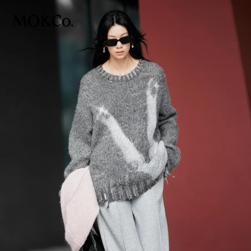 【诗语专属】MOCO毛衣冬【高比例羊驼毛】全手工刷毛烂边MBD4SWTT04