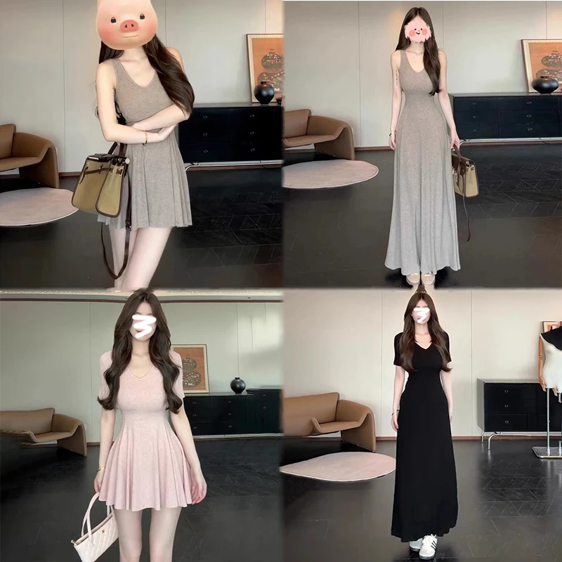 【6-8运补】法式无袖吊带连衣长裙女夏季穿搭新款独特漂亮掐腰短裙