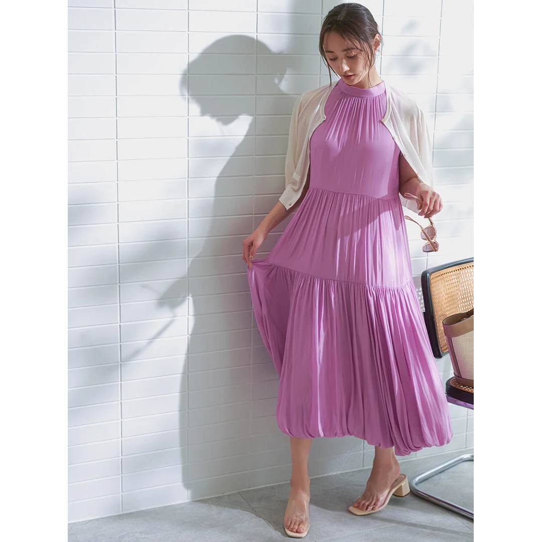 【MonTendre】夏季新款 C 洋气抗皱分层设计感纯色凉感百褶连衣裙