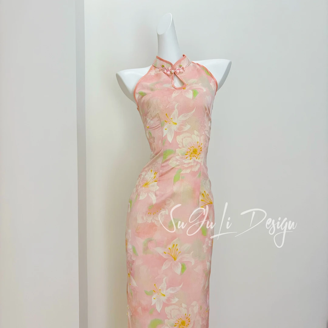 苏故里【香水百合】文艺复古无袖日常旗袍优雅立领显瘦修身衣长12