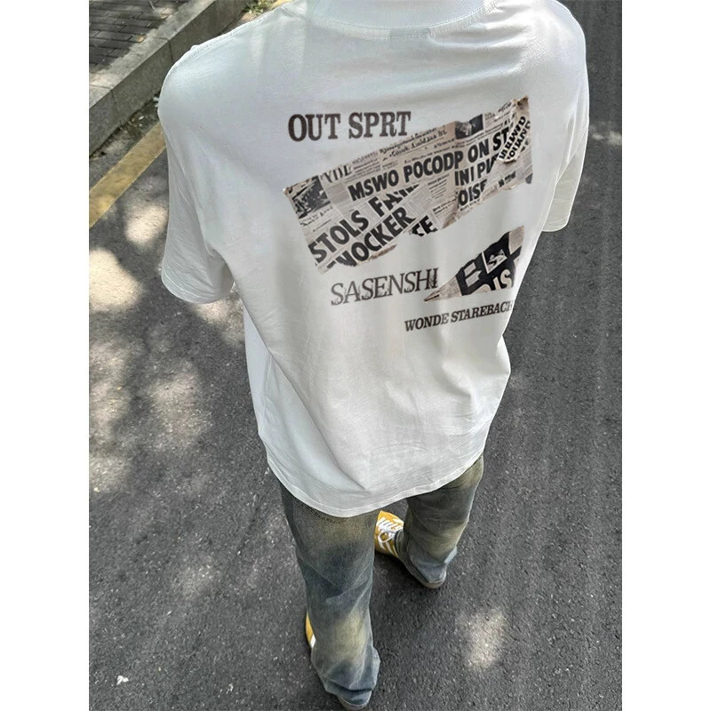 美式街头纯棉重磅短袖t恤男夏季痞帅潮牌半袖潮流宽松休闲五分袖