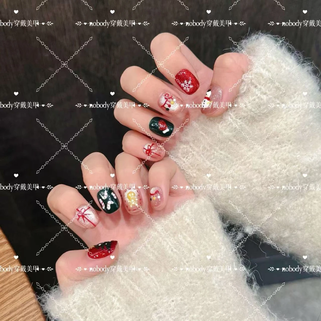 茹茹手工美甲#圣诞雪人礼物秋冬圣诞猫眼纯手工穿戴美甲