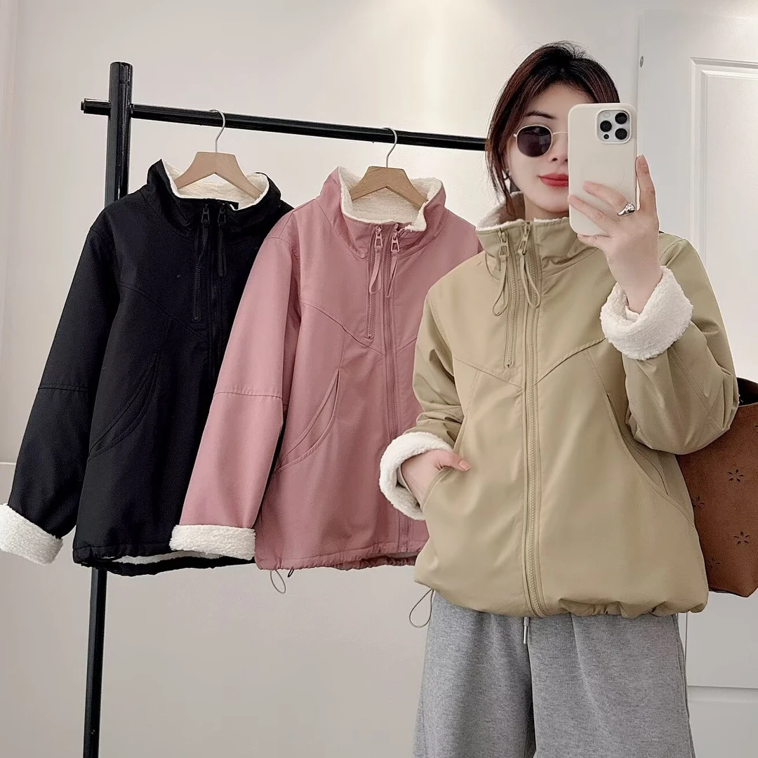 大码胖mm加厚保暖防风绒立领棉服秋冬新款宽松百搭派克服外套2548