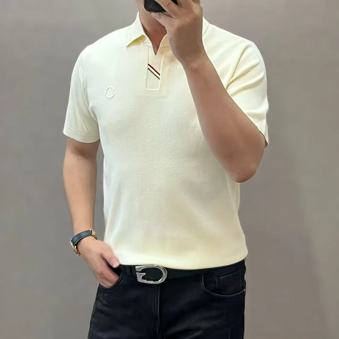 新款高端时尚百搭男士小v翻领短袖针织羊毛衫5707