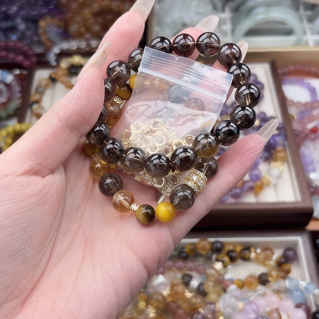 烟晶手链银S925镶嵌好