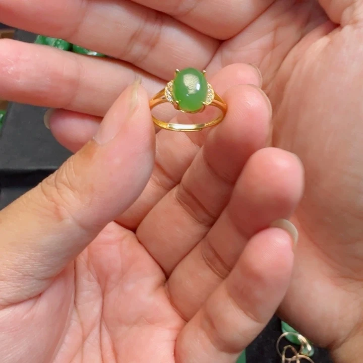 和田玉（碧玉）银S925镀金镶嵌戒指