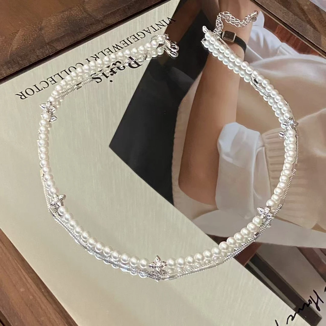 镀K金 芒星花花 双层不可拆卸项链X8264