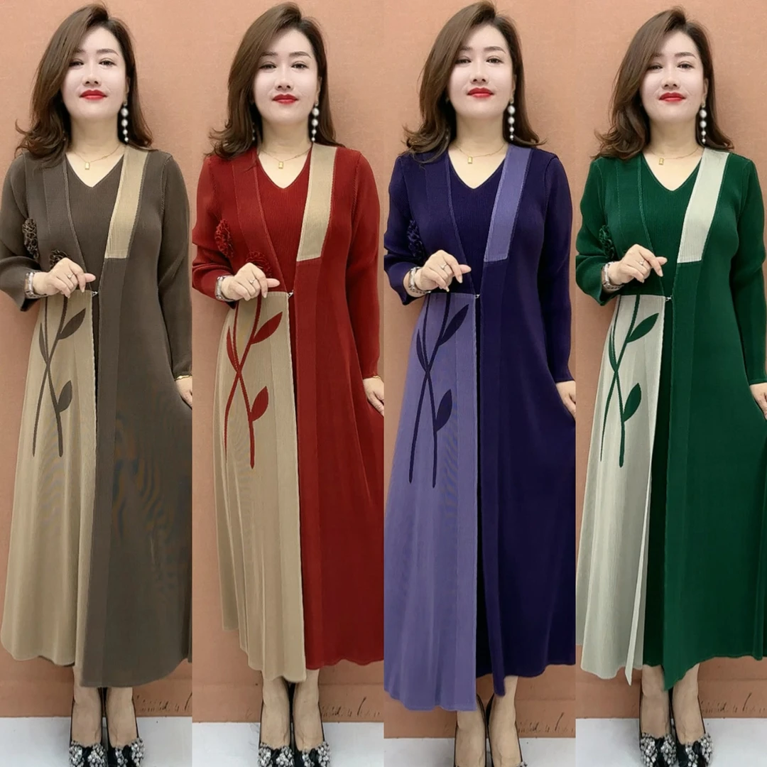 LHY新款时尚简约撞色设计气质高雅褶皱连衣裙