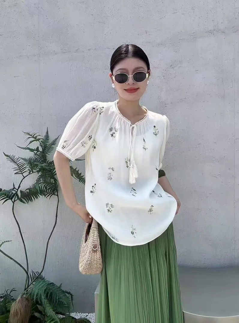 2025夏季新款系带刺绣百搭衬衫