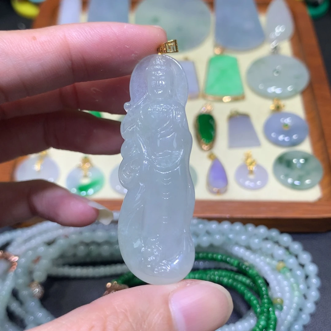翡翠18K金镶嵌吊坠(不含链)