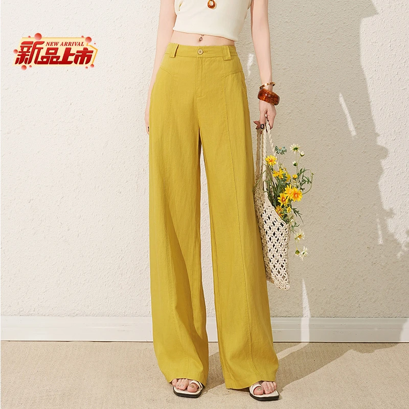 正品亚麻天丝亲肤阔腿裤女2025夏季时尚高腰宽松休闲垂感直筒裤