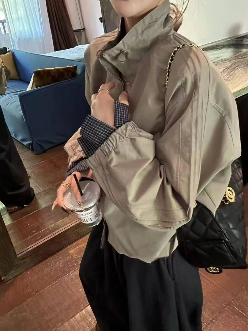 设计感格子拼接短外套女欧洲站2025年秋季新款时尚百搭显瘦上衣潮