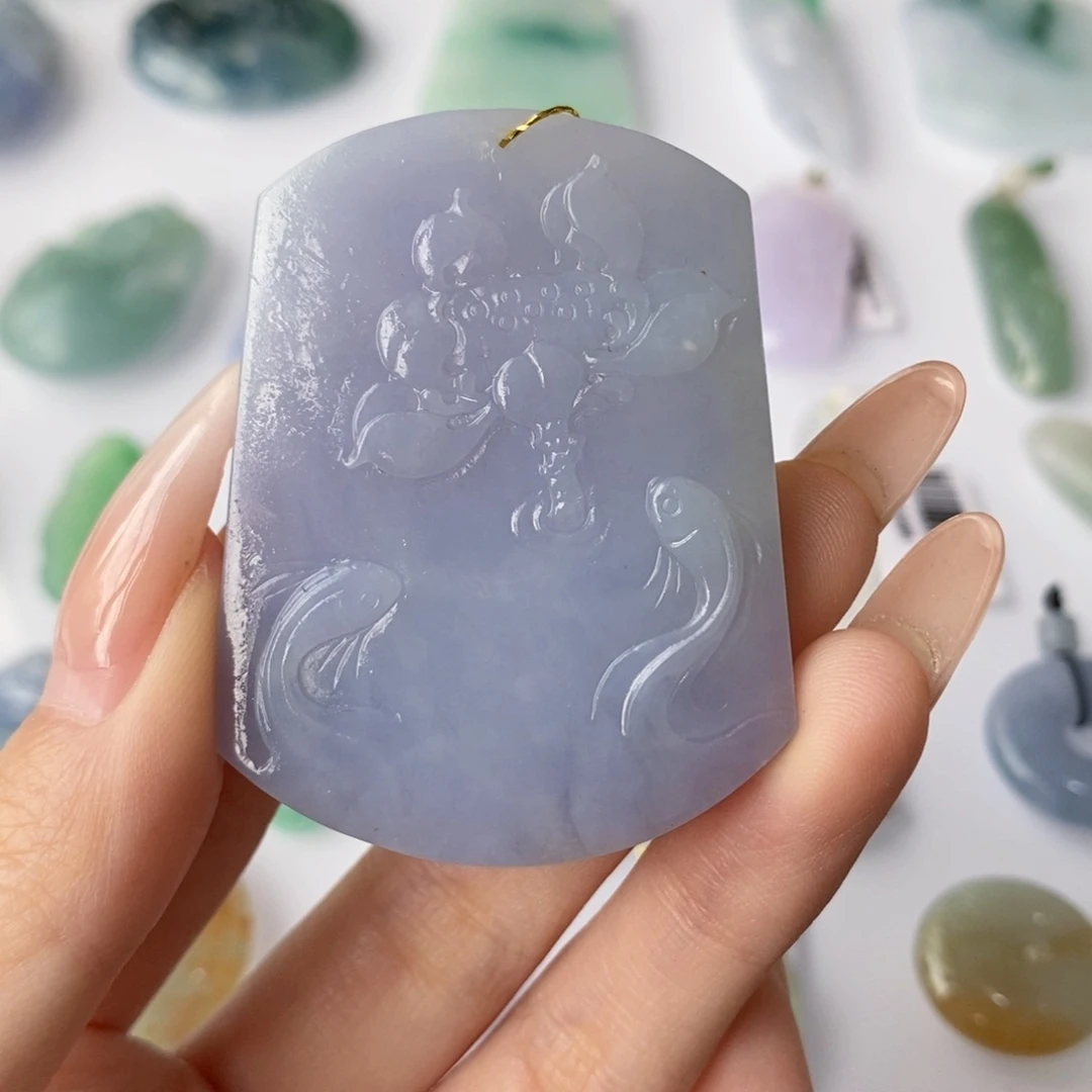 未镶嵌定制翡翠荷叶鱼