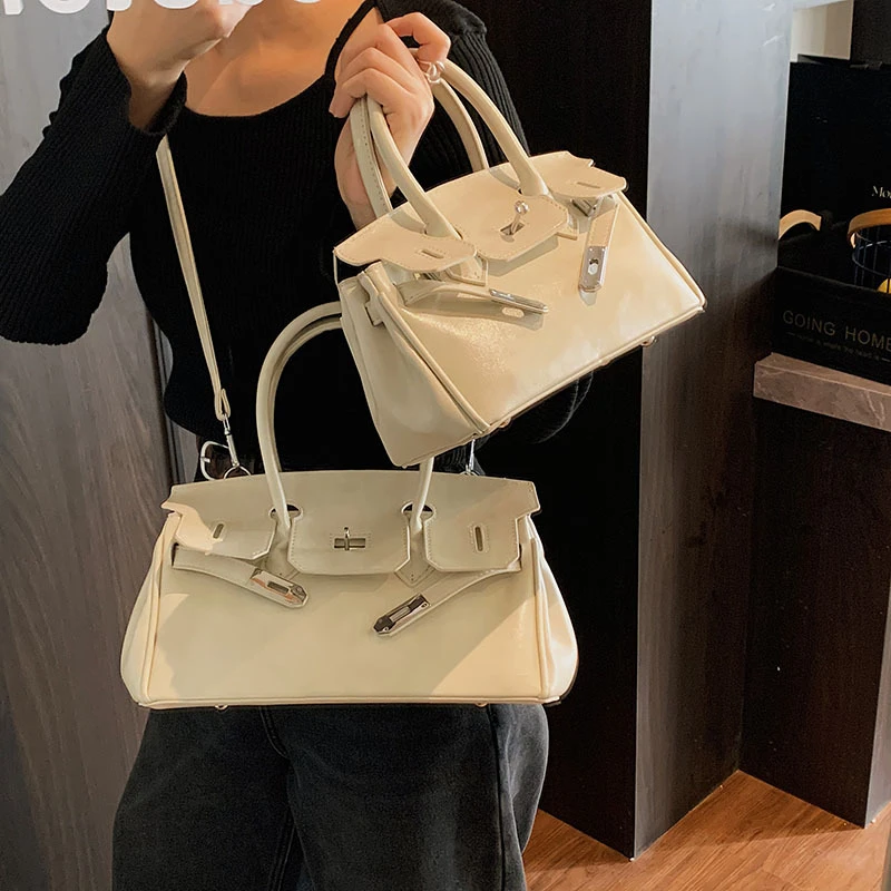 小众简约时尚手提大容量包包女2025新款洋气铂金凯莉单肩斜挎包春