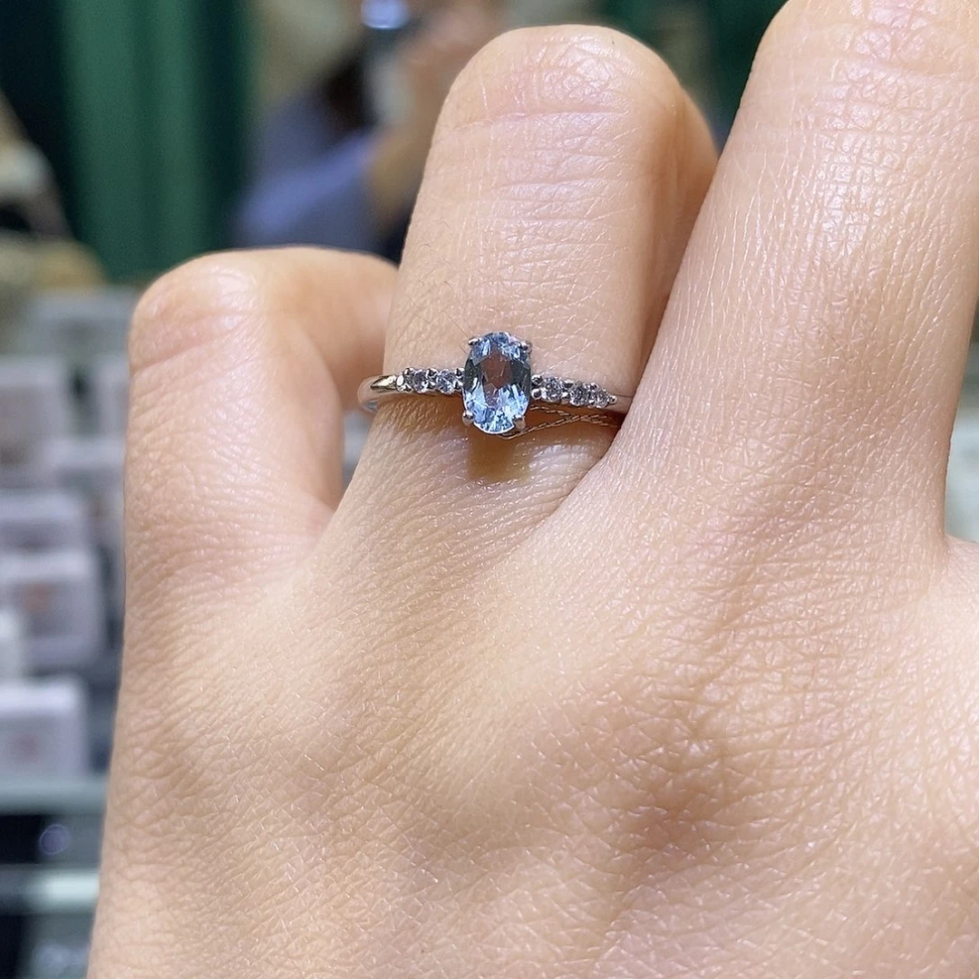 海蓝宝石银S925镶嵌戒指天然海蓝宝