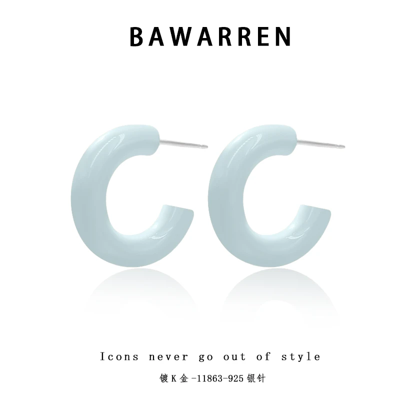 Bawarren 11863-【奶油蓝色耳圈】精致耳环轻奢欧美简约