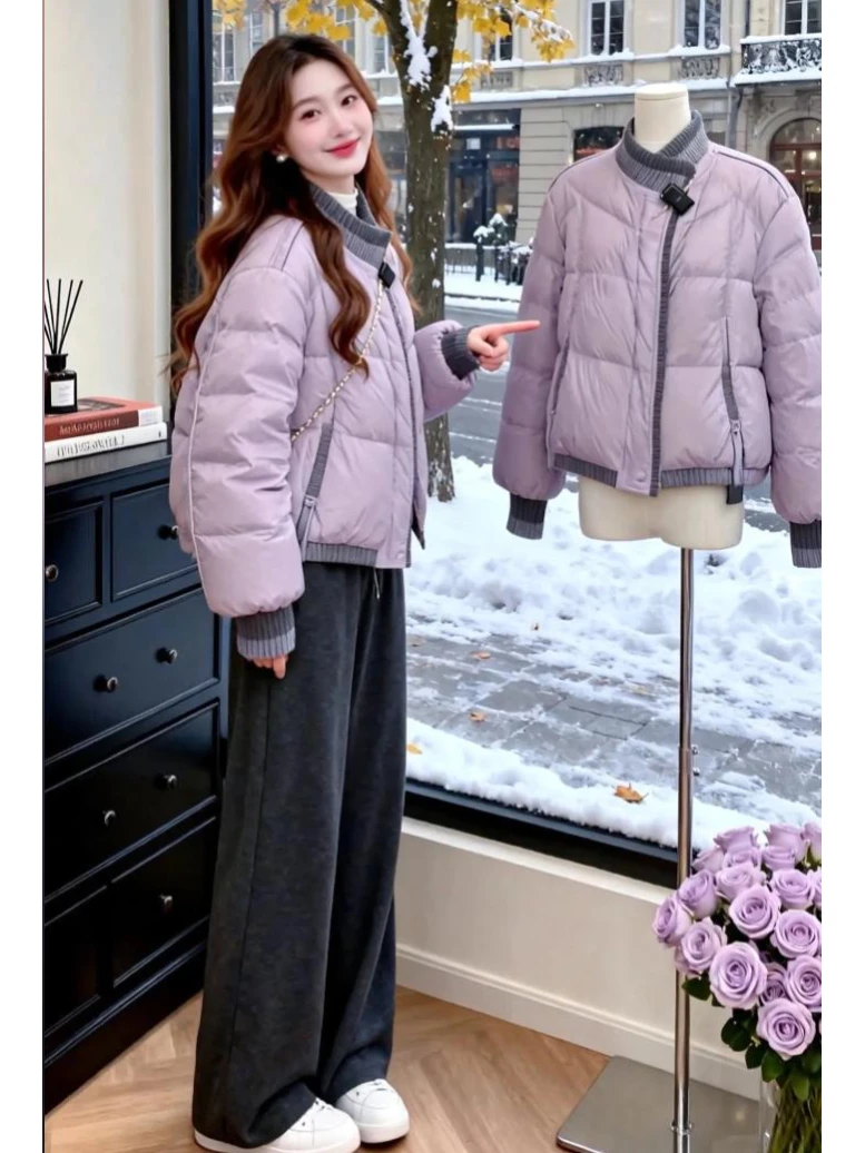 2025新款冬季短款拼接设计棉服简约版型保暖有型细节精致出街时尚