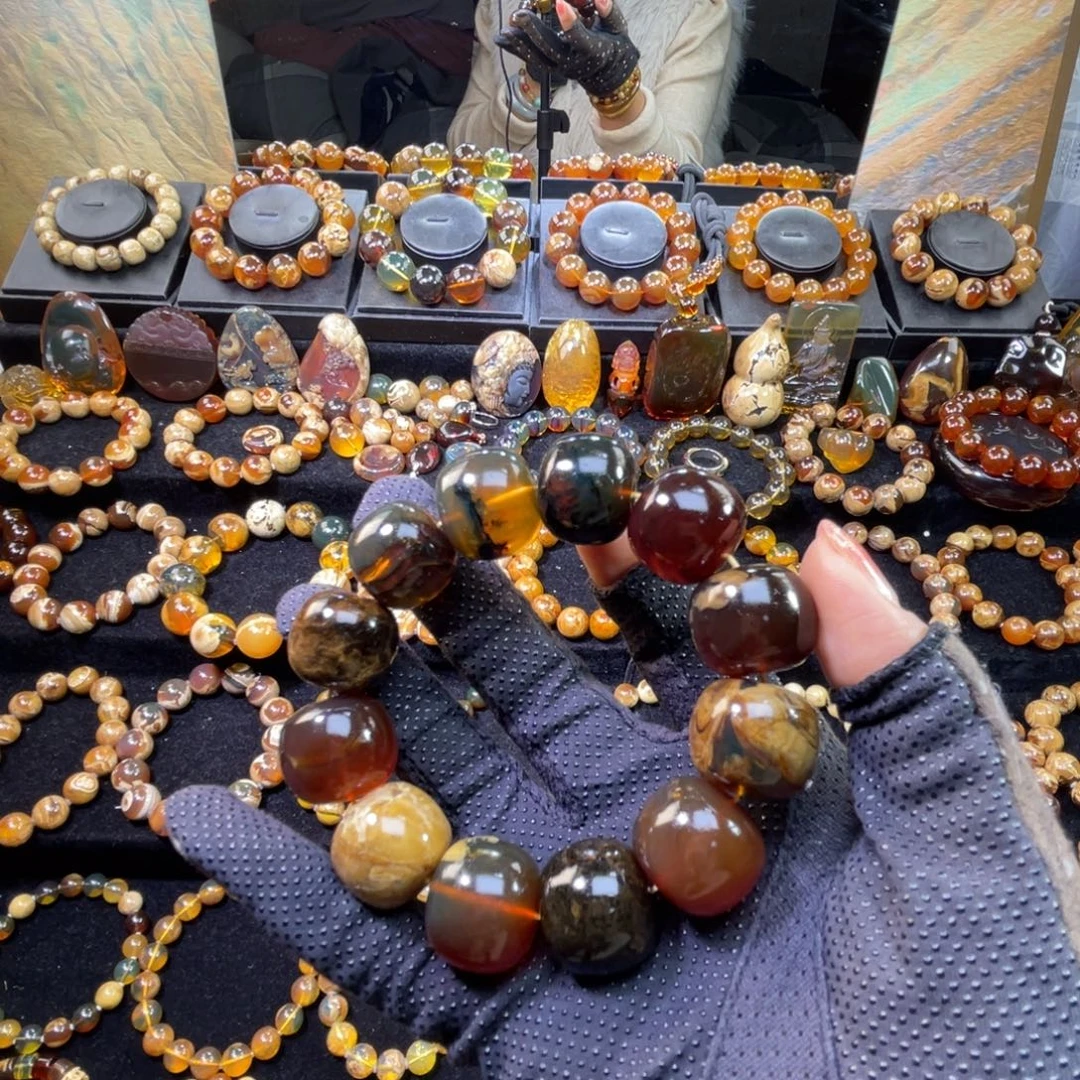 琥珀未镶嵌手串多宝老型20