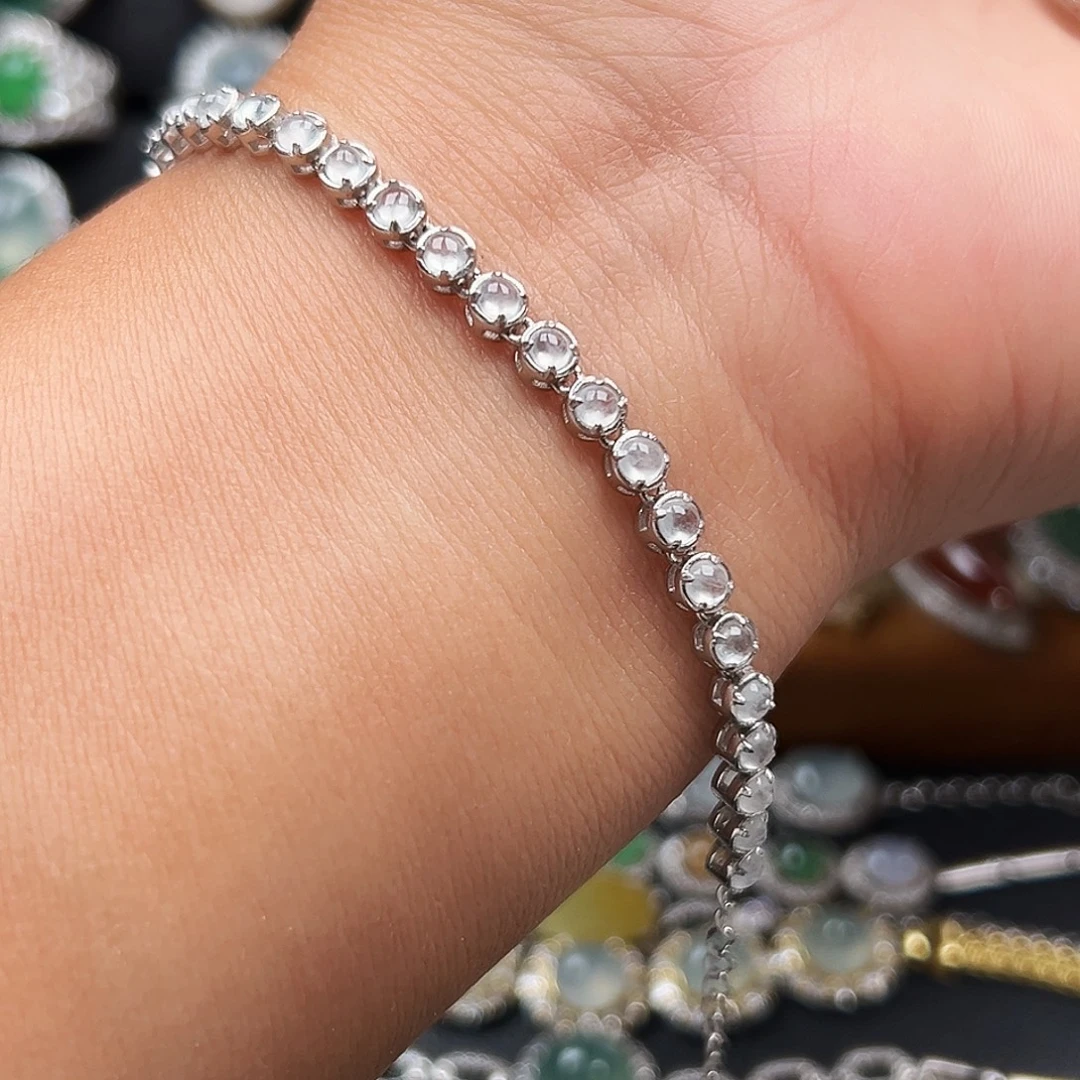 翡翠银S925镶嵌戒圈缅甸天然A货翡翠手链