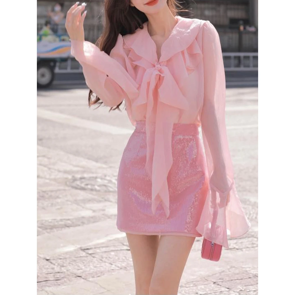 花苞衬衫+时髦亮片短裙JYFM2303 132002