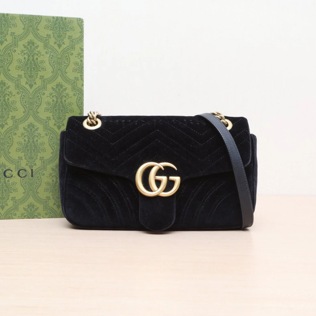 95新 GUCCI/古驰 活动小花黑黑GG Marmont 肩背包 小号 26 黑色
