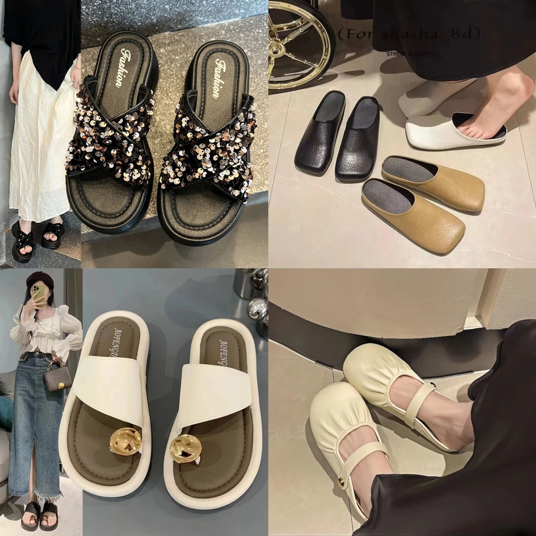 【疯狂女鞋撤柜款001-429】爆款时尚百搭网红外穿蝴蝶结女毛毛拖鞋