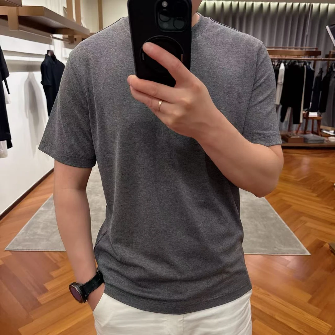 高奢新款超细莫代尔男士素板 时尚老钱风短袖T恤亲肤质感品质T恤