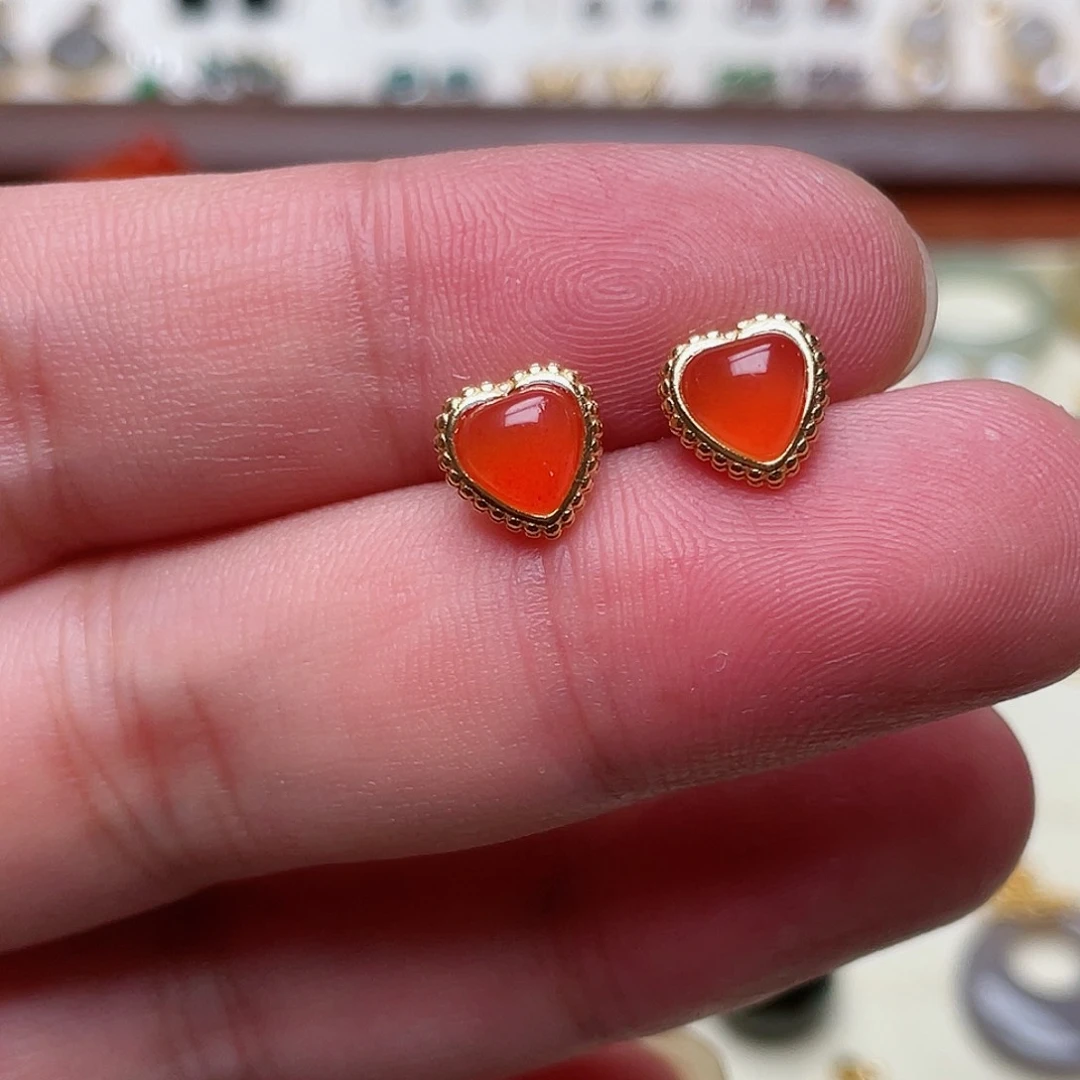 和田玉耳钉银S925镶嵌