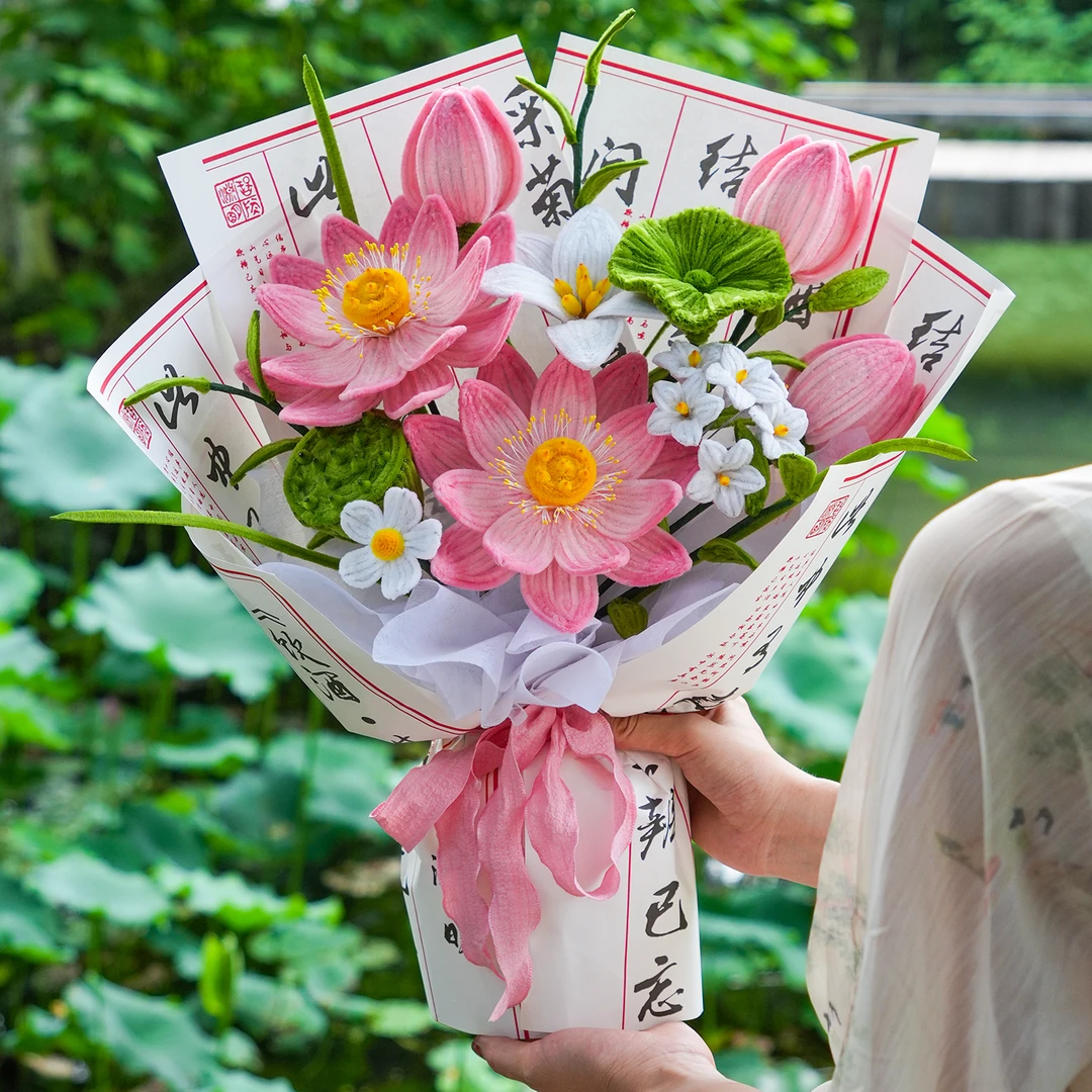 荷花扭扭棒编织莲花手工diy材料包装自制成品礼物花束女生