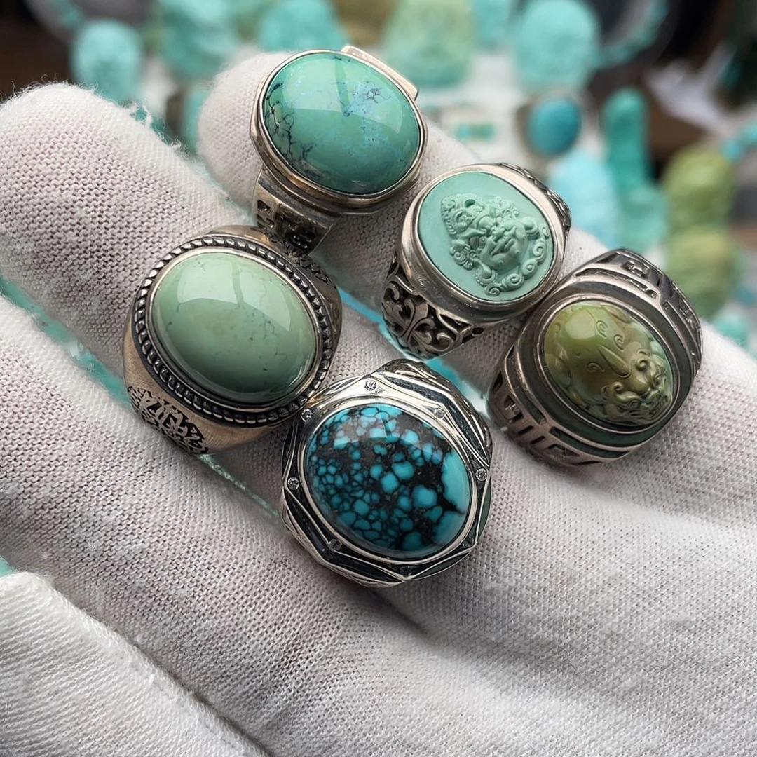 绿松石银S925镶嵌戒指