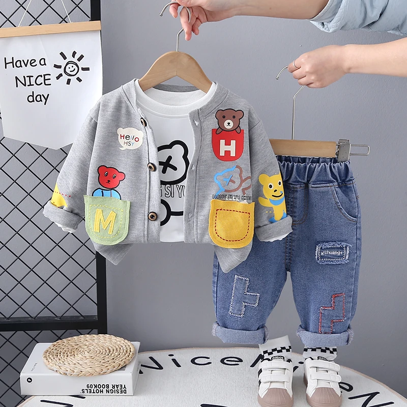 男童开衫套装2025春季新款儿童洋气衣服帅气宝宝春秋长袖三件套潮