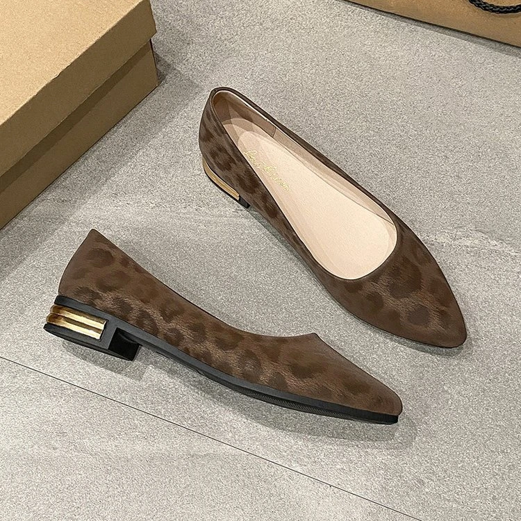 【粉丝专享】真皮橡胶底豹纹尖头舒适百搭软底软面金色小高跟508