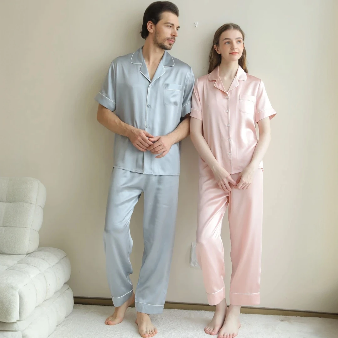 西湖丝韵【重磅短袖情侣款】25夏季新款高级感桑蚕丝家居服男女睡衣