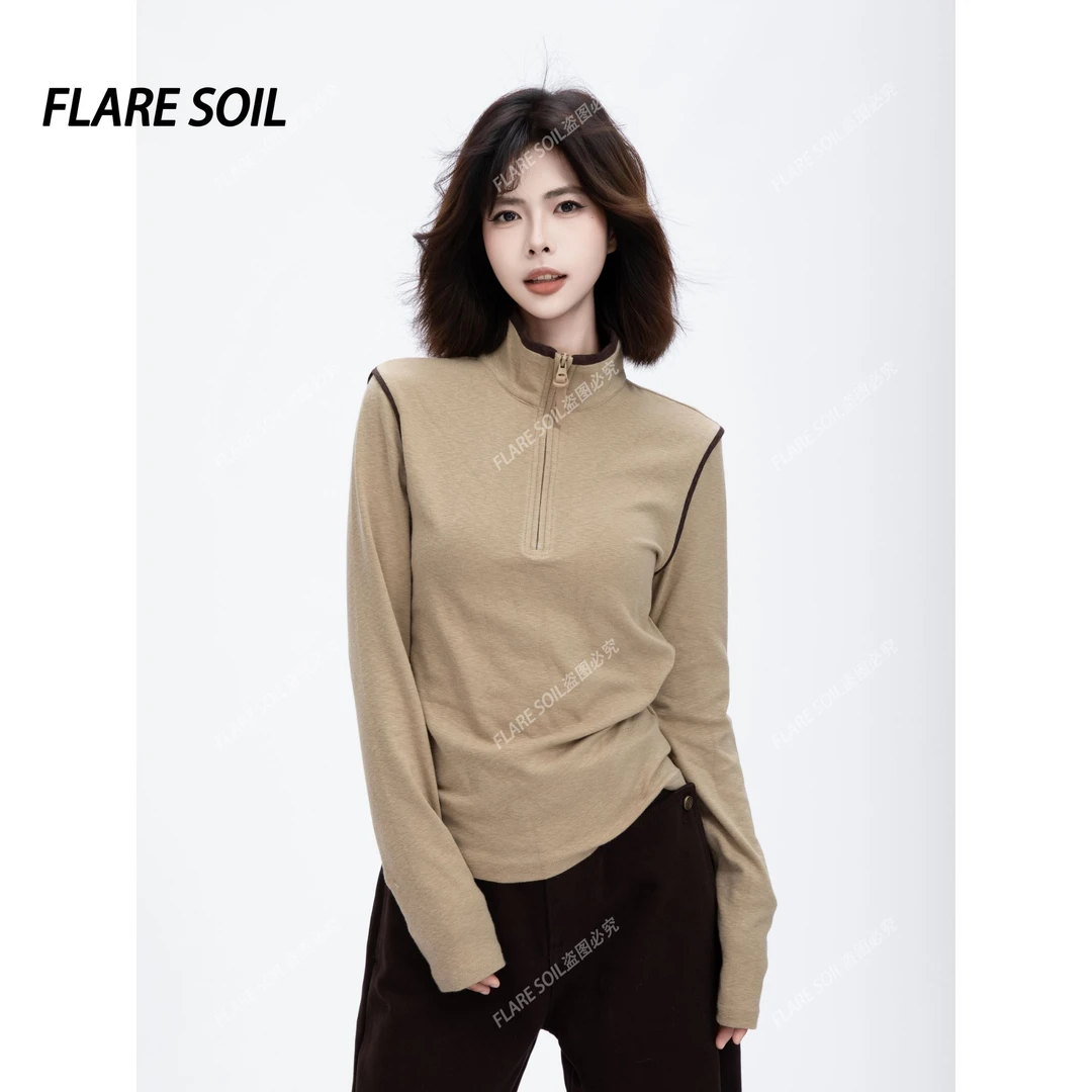 【FLARE SOIL】高领拉链秋装上衣女生韩系ins风拼接套头上衣 T4734A