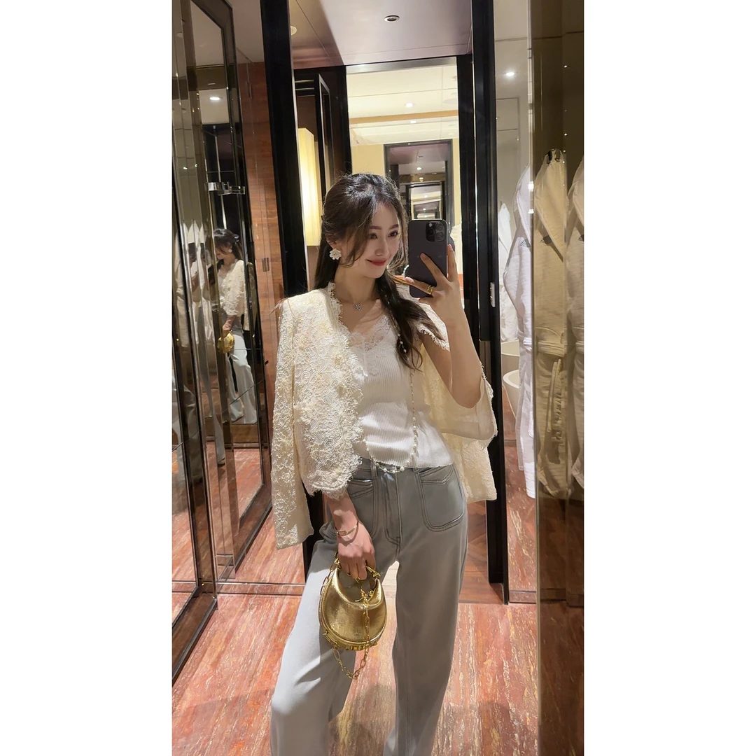 W·HAHA【花海契约】棉线珠片蕾丝长袖唐装上衣80067
