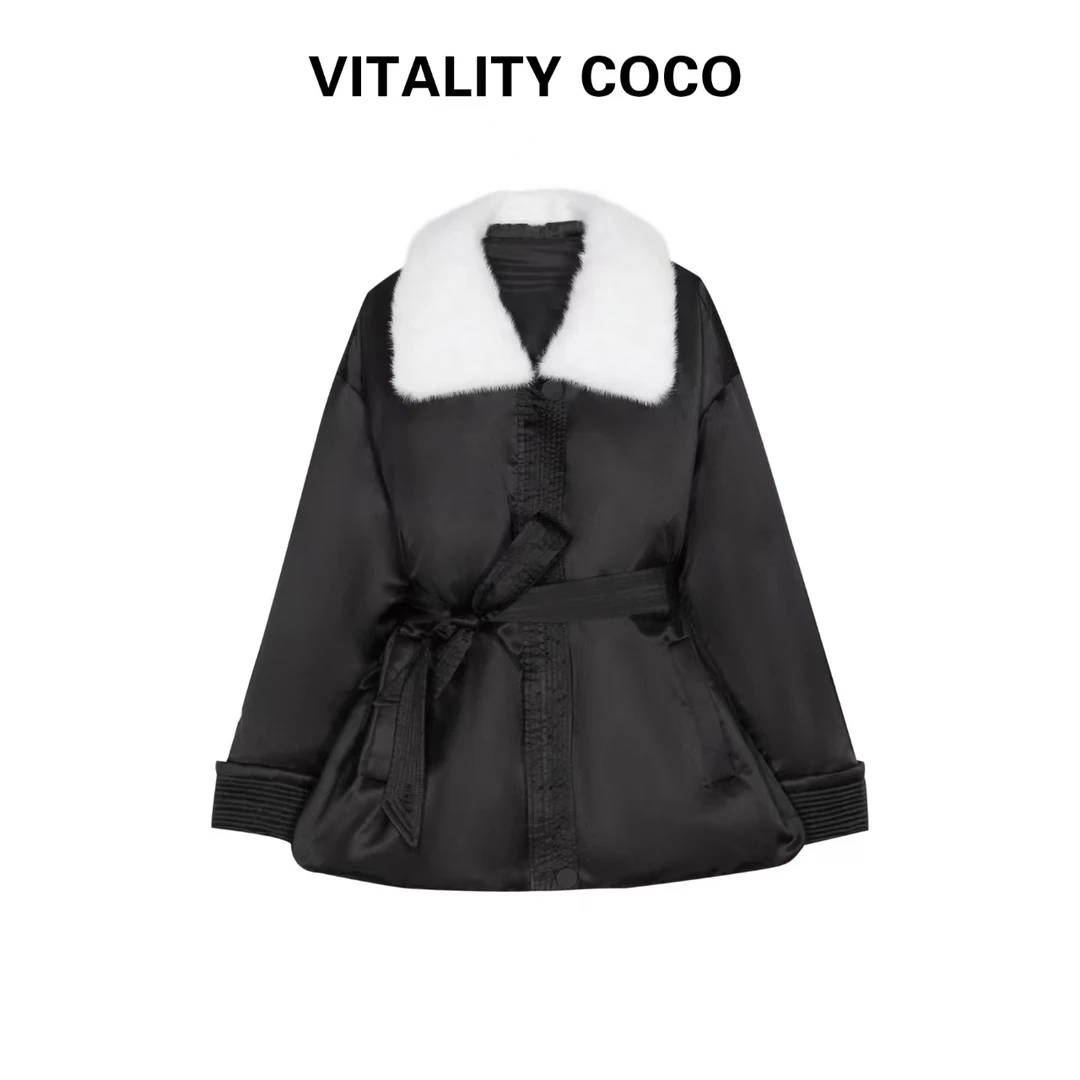 「VITALITY COCO」水貂领内胆充白鹅绒轻奢保暖高级感外套-1043