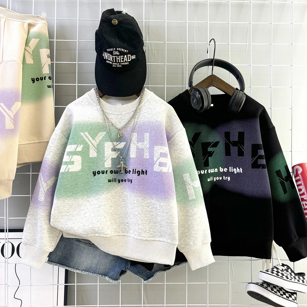 2025秋季流行款青少年学生帅气字母卫衣长袖宽松潮流圆领百搭休闲