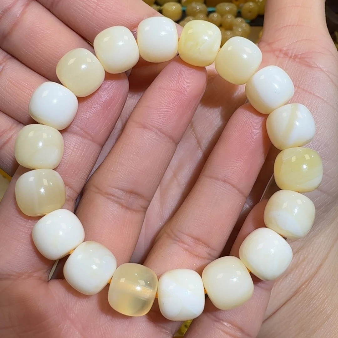 琥珀未镶嵌珠宝奇石12m焦皮同料老型白花蜡手串19.5