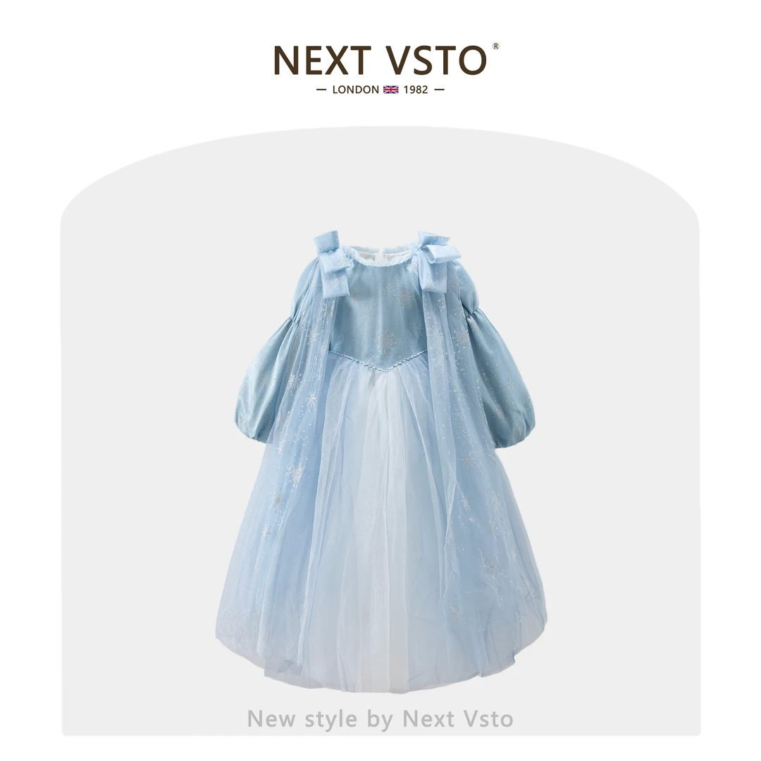 英国NEXT VSTO女童蝴蝶结披风礼服裙春秋装重工小女孩艾莎公主裙