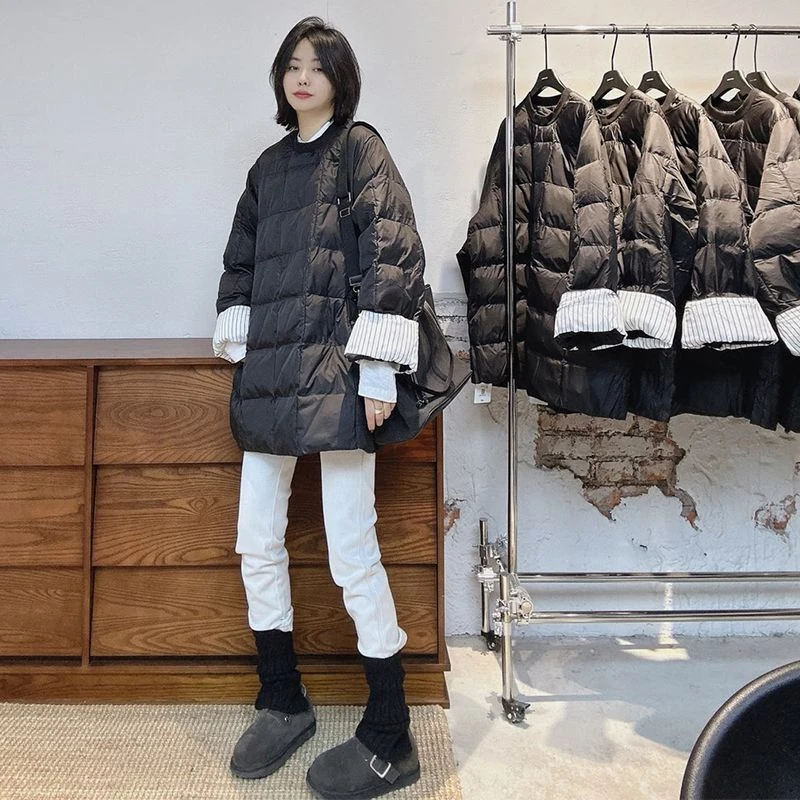 设计款小众百搭挽边袖套头棉服潮2025冬季新款时尚休闲纯色外套