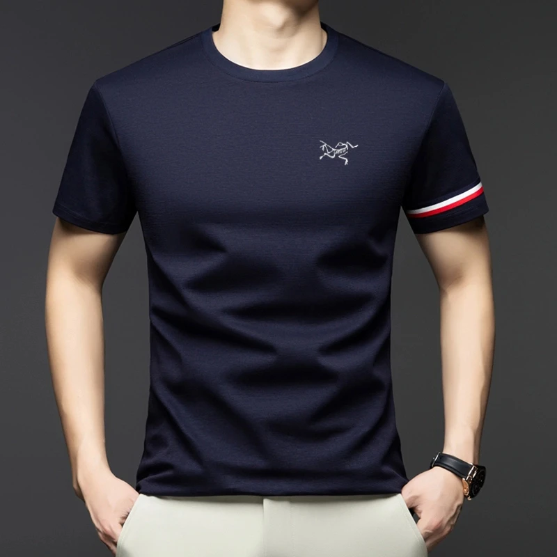 【奥特撤柜】始祖刺绣鸟男士短袖高档T恤上衣圆领夏季冰丝男装炸街