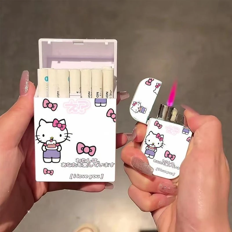 【一件代发】凯蒂猫hellokitty充气打火机系列组合款烟盒粉火