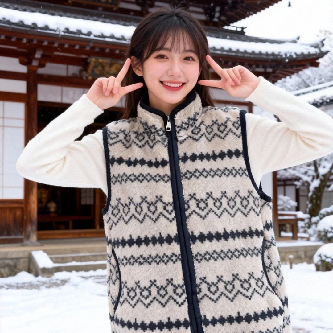 马夹马甲女士秋冬复古赛尔岛仿羊羔绒双面摇粒绒保暖背心防风外套