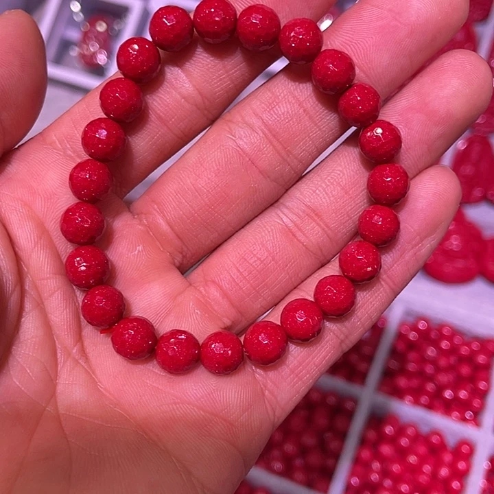 天然辰砂红晶砂8毫米切面珠手链